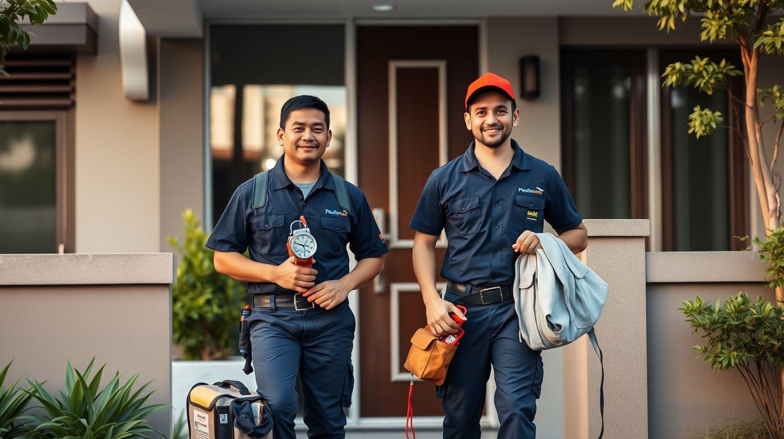 Quickwell plumber and electrician arriving at a Kuala Lumpur home