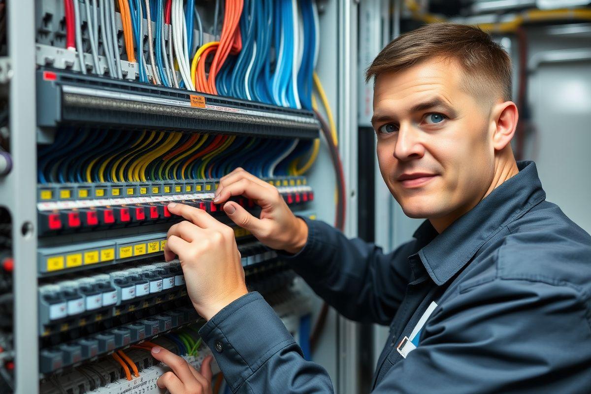 Electrician upgrading a distribution board