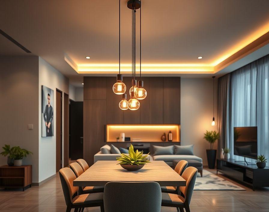 New pendant lighting installed in a living room